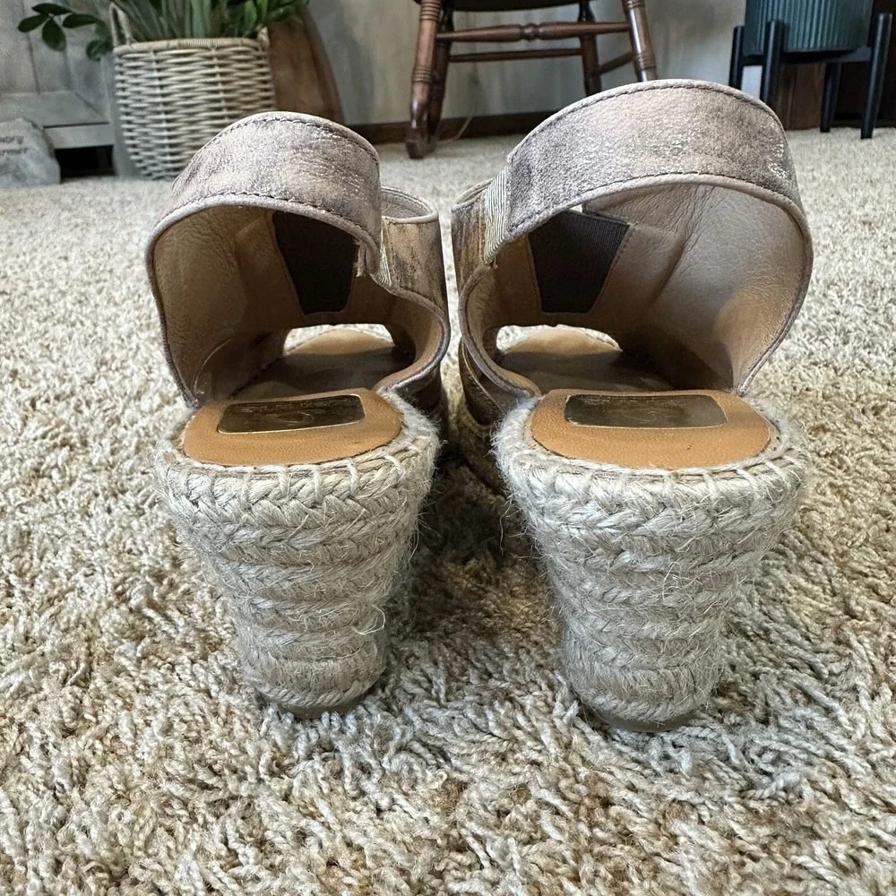 Kanna Leather‎ Sling Back Wedge Espadrilles Sandals Size 40/10 Metallic Gold